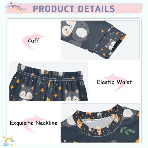 senya Nighttime Raccoon Pajamas Set Long Sleeve Soft Cotton Sleepwear 2 Piece4