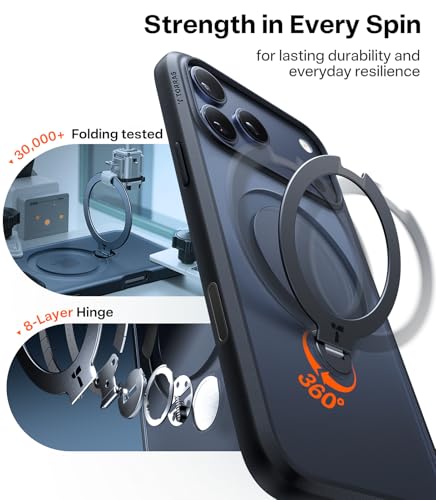 Image of TORRAS Luxury 360 Click-Lock Rotating Stand Case for iPhone 17 Pro | Mil-Grade Protection Cover | Fit for MagSafe | Camera Control | Premium Imported | Flagship Ostand Q3 Spin 6.3'' Black