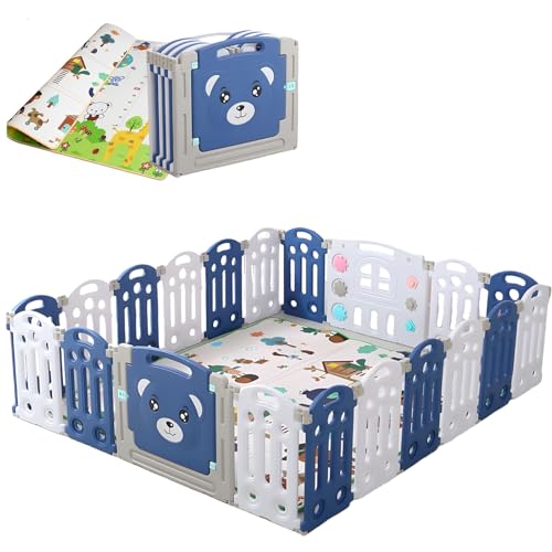 La Mejor Selección de Parques de juegos que puedes comprar esta semana. 47 TUMYES Corralito Plegable para Bebés, 223 * 192 * 64cm Parque de Juegos para Niños, con 180 * 200cm Colchoneta para Gatear, con Ventosas y Antideslizantes, Corral Hogar Interior...