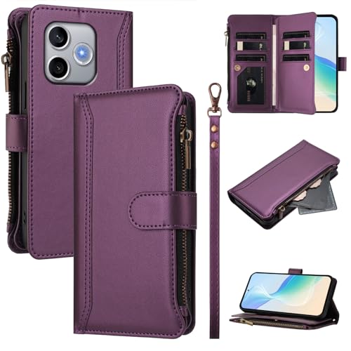 linsuyu Cover Compatible with Honor 600 Lite,Compatible with Honor 600 Lite Zipper Dual Card Slot Wallet Phone Case Purple