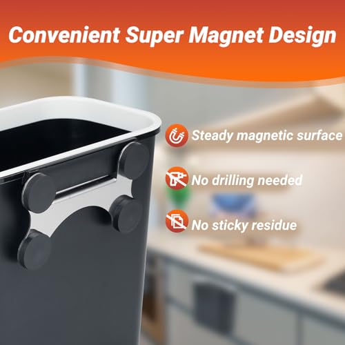 onlyfire Mülleimer Hängend, 8L Magnetischer Abfalleimer für Gasgrill BBQ/Küche/Schrank, Grill-Zubehör, Multifunktional Hängende Abfallsammler, Wandmontierter Komposteimer, Schwarz – Bild 4