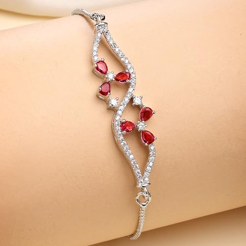 Image of ZENEME Rhodium-Plated Silver-toned Cuff Bracelet for Women & Girls Swirl Cuff Bangle with Crystal Stone Detailing Jewellery Bracelets for Womens