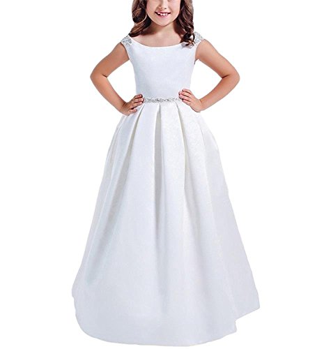 White First Communion Dresses for Girls 7-16 Satin Ruffles Kids Birthday Party Dress