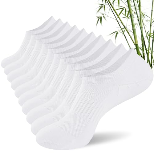 SockWaddles Bamboo No Show Trainer Socks for Men and Women Low Cut Invisible Socks Men Ladies with Non-Slip Silicone Stripes Breathable Short Sock White Size 9-12 5 Pairs