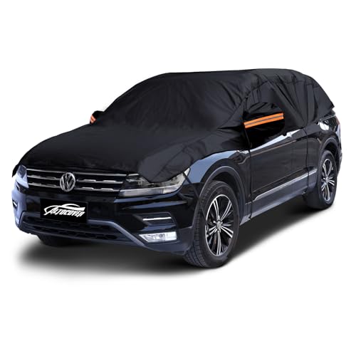 Half Car Cover Top SUV, Hail Protector Car Cover with Cotton Liner, Sunroof & Windshield Cover for Ice and Snow, All Weather Vehicle Body Cover for Sun, Rain, Dust, Fit SUV L