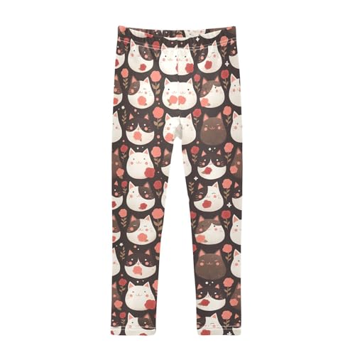 Cute Cats Girls' Leggings Toddler Doodles Red Roses Kids Yoga Pants Dance Active Tights 4T