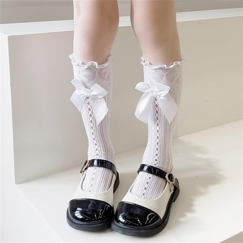Hollowout Kneehigh Socks For Little Girl Breathable Bowknot For School Dress Kids Uniform Lace Parties4