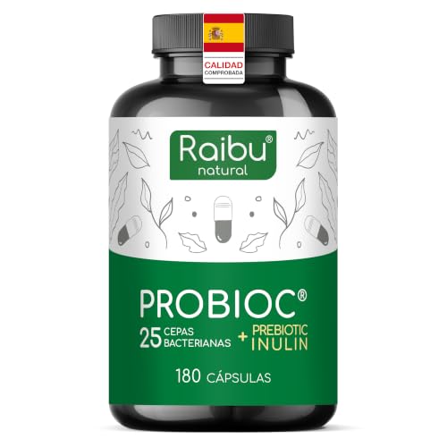Probióticos y Prebióticos Intestinales con 25 Cepas Bacterianas + Inulina, 180 Cápsulas - 60 Mil Millones de UFC: Flora Intestinal Completa - Lactobacillus, Bifidobacterium, Máxima Concentración