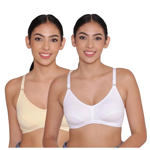 Image of INKURV Everyday Bra for Women's and Girls | Non Padded | Non Wired | Full Coverage Bra in Rich Cotton Fabric - Paris | Combo of 2 |