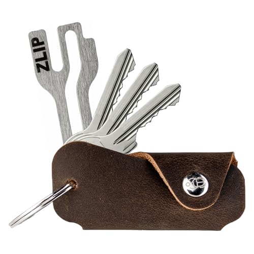 EL BICHO® Vigo I Leder Key-Organizer mit ZLIP® and Slide Einkaufswagenlöser aus Edelstahl, Schlüssel-Organizer für Schlüsselbund, Schlüsseltasche Organisator Etui für 1-6 Schlüssel (Coffee)