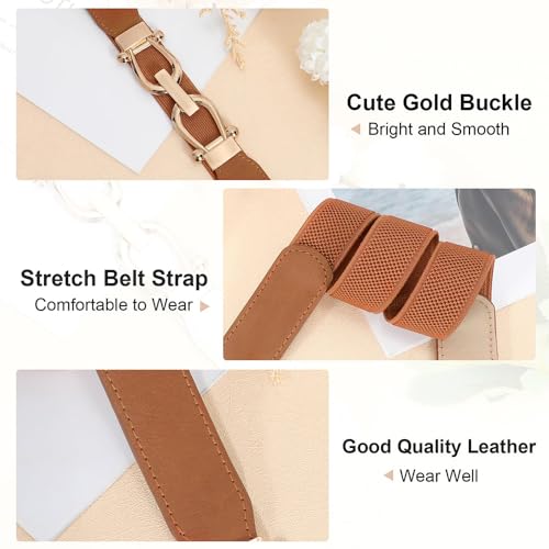 Women's Stretchy Waist Belt - Elastic Skinny Belt with Gold Buckle, Fits 27-40 Inch Waist3