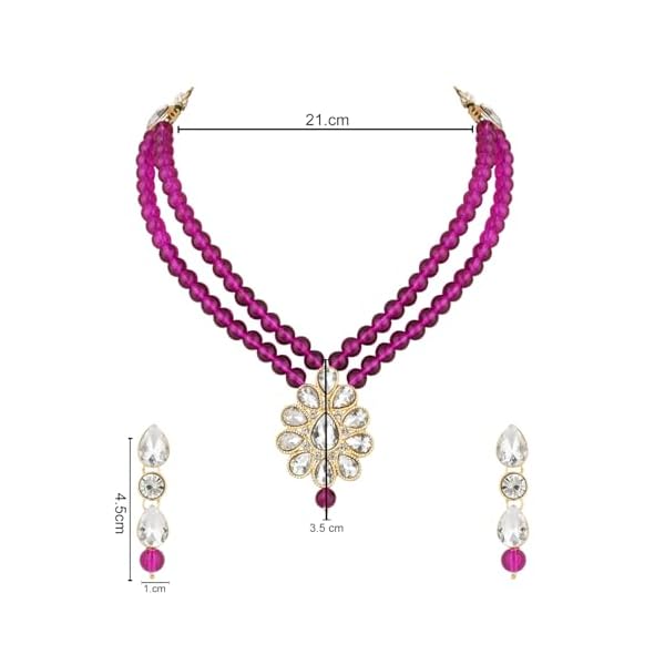 I Jewels Gold Plated Traditional Pearl & Stone Necklace & Earrings Jewellery Set For Women (ML140Pu) - Image 7