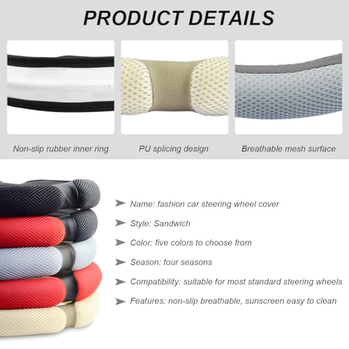 NYTKL Car Steering Wheel Cover, 15\" Anti-Slip Steering Wheel Protector Soft Hand Pad Cushion, Breathable Ice Silk Auto Wheel Wraps Comfy Grip All-Season Protector for Most Vehicles (Black)
