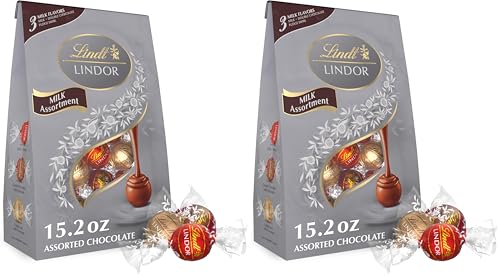 Image of Lindt LINDOR Milk Assorted Chocolate Candy Truffles, Chocolate Candy with Smooth, Melting Truffle Center, 15.2 oz. Bag (Pack of 2)