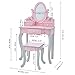 Teamson Kids Princess Rapunzel Wooden 2-pc. Play Vanity Set with Three Storage Drawers, Rotating Oval Mirror and Matching Stool to Play Dress-Up, Princess or Beauty Salon, Pink and Gray
