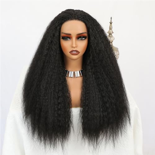 Missyvan Kinky Straight Wigs Yaki Straight Natural Black Hair Wigs For Black Women Lace Front Wigs Glueless Afo Kinky Straight Wig Pre Plucked Kinky Wig Natural Hair Line 28 Inch thumb #5