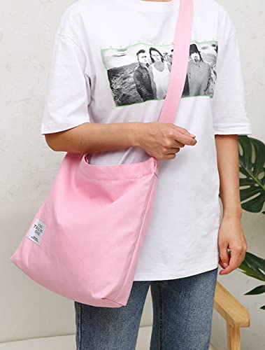 Covelin Women's Retro Large Size Canvas Shoulder Bag Hobo Crossbody Handbag Casual Tote Pink #TOP4