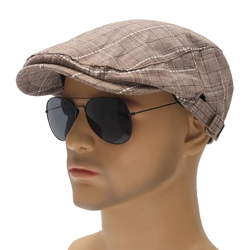 Image of ZLYC Men Cotton Flat Cap Summer Scally Ivy Gatsby Newsboy Beret Driver Cabbie Hunting Hat