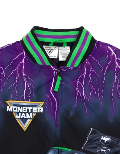 Image of Monster Jam Boys' Zip-Up Bomber Jacket Toddler to Big Kid | Full Front Hidden Zipper, Tapered Ribbed Collar, Side Seam Pockets, Warm Quilted Lining