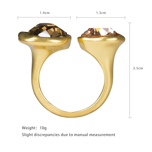 Open Statement Ring Cocktail Ring Cubic Zirconia Crystal Gemstones Antiqued Gold Plated Adjustable Open Band Vintage Jewelry for Women Size 6-84