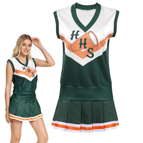 Waslary Hawkins Disfraz de animadora para mujer, disfraz de película, falda verde y parte superior para fiesta de Halloween