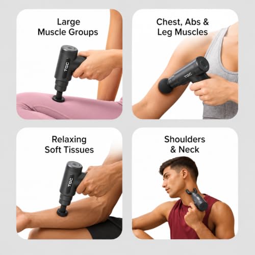 Image of Massage Gun For Pain Relief Deep Tissue - Portable Handheld Body Massager for Muscle Recovery & Pain Relief - 6 Speed Levels, 4 Specialized Heads for Back, Legs & Athletes 1 Month Warranty (Multicolour) (Black )