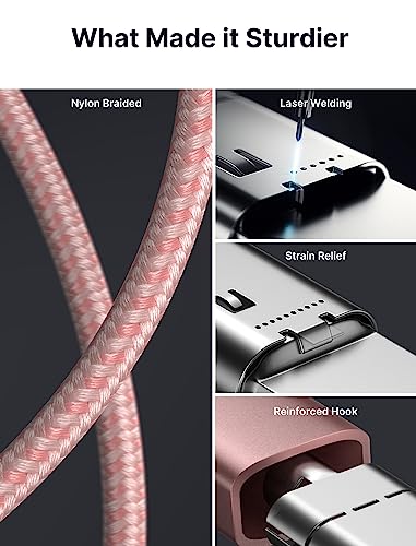 Image of JSAUX 100W USB C to USB C Cable [2-Pack 6.6FT], PD Fast Charging, Pink | 100 Watt Fast Charger, Braided Type-C Cords for iPhone Air /17e /17 /16 /15 Series, Galaxy S /Note Series, MacBook and iPad