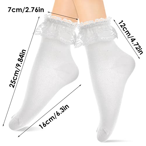 Women Frilly Ankle Socks - Soft White Ruffle Fashion Ladies Princess Lace Cotton Cute Socks2