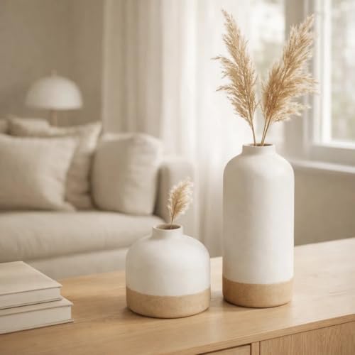 Image of SPHINX Decorative Ceramic Vase, Flower Vase, Pampas Grass Vase, Vase for Money Plant Live Plants, Centrepiece for Home, Office,Gifts - (Bottle Two Tone Set of 2 (5.5 & 9 Inch))