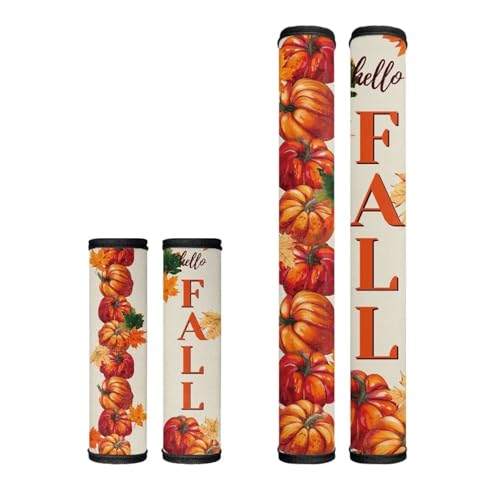 Image of Dreaweet Autumn Pumpkin Design Fridge Handle Covers Set of 4 Fall Kitchen Decor Refrigerator Door Handle Covers Washable Universal Fit Microwave Oven Dishwasher,Keep Your Kitchen Appliance Clean