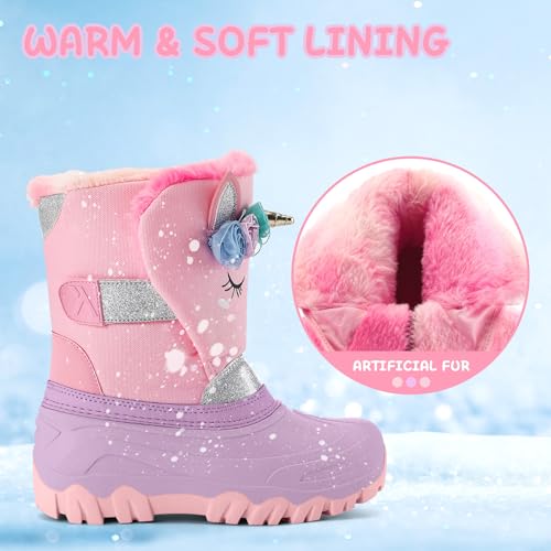 K KomForme Waterproof Girls Snow Boots with Faux Fur Lining, Warm Winter Shoes for Kids (Toddler/Little Kid/Big Kid)2