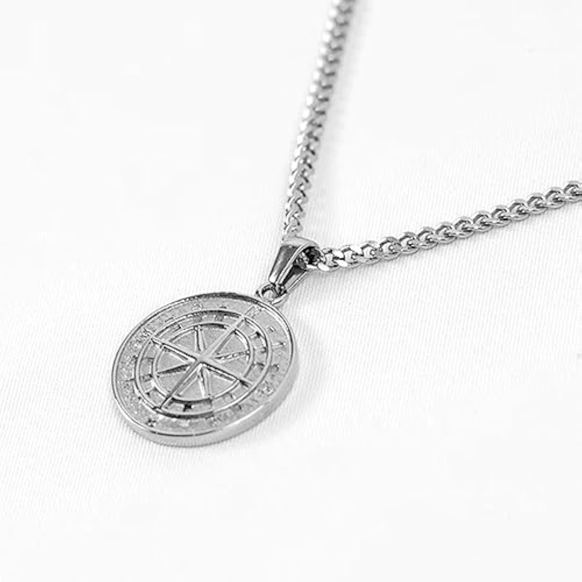 Men's Round Compass Pendant Necklace, Stylish Accessory