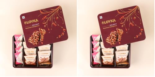 Image of Loyka Select Majestic Maroon Tin (Reusable) Gift Box - 3 Almond Brittle Gold, 3 Brownie, 4 Pops, 2 Almond Cookies - A Premium Treat Box for Gifting & Indulgence (Pack of 2)