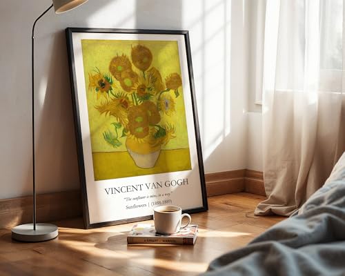 Image of Waltractive Vincent Van Gogh Paintings Framed Poster with Beautiful Quotes - Available in 33x22 and 48x33 CM - Classic Art Poster with sleek Black Frame - Elegant Home and Office Decor (Sunflowers, 9x13 Inch, Framed)