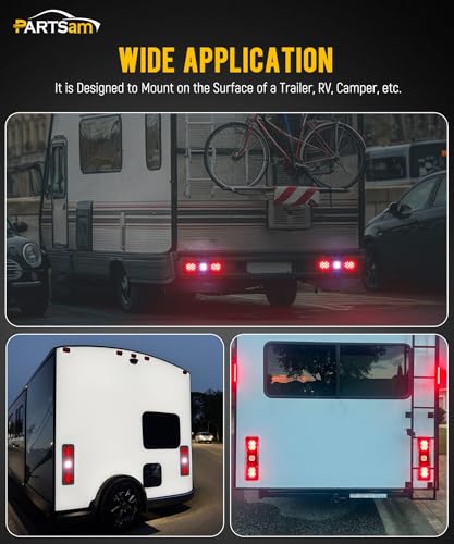Partsam 2x LED Triple Tail Lights Rectangle Vertical Mount 40 LEDs Trailers Trucks Campers RVs Stop Turn Backup Reverse Tail Lights w Gasket Black Base Red/Clear Lens 12V - Thumbnail 6