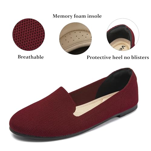 Image of Veittes Women's Wide Width Flats Shoes,Comfortable Breathable Casual Slip on Round-Toe Knitted Dressy Ballet Flats