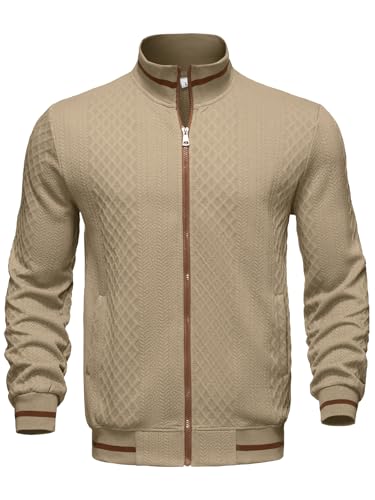 Men's Lightweight Jacket jacquard Full Zip Stand Collar Casual Stylish Bomber Jacket Varsity Coat2