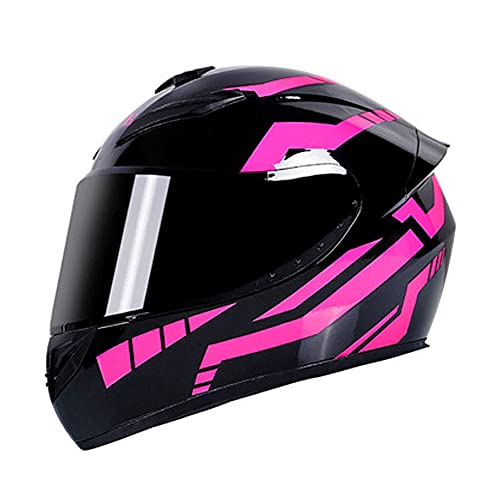 Vollgesichts-Motorradhelm für Frauen Schwarz & Pink Flip Up Front Motorradhelme Anti-Fog-Objektiv Moped Erwachsene Crash-Helm für Roller ATV Street Bike Elektroautos Bike (A,M(55-57 CM))