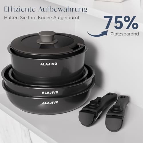 Topfset mit Abnehmbarer Griff, 17-Teilig Topfsets Pfannenset mit Keramik Antihaft Beschichtet, Topfset Induktion Kochtopf Set mit Deckel 4