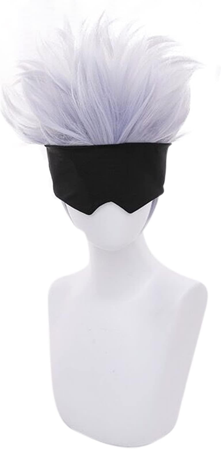 Ebingoo コスプレ ウィッグ キャップ + ブラック 目隠し + ショート ウェービー ライト パープル ミックス シルバー ウィッグ アニメ 耐熱