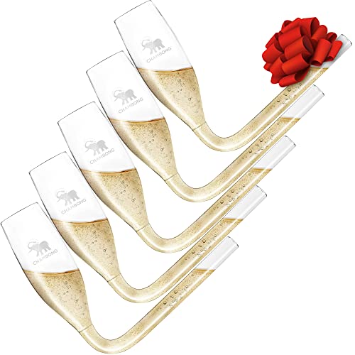 Chambong Plastic Champagne Flutes for Christmas Gifts, White Elephant Gifts, Secret Santa & NYE Party Supplies - Champagne Shooter & Mimosa Glasses - Reusable Unbreakable Acrylic (6 oz. 5-Pc Set)