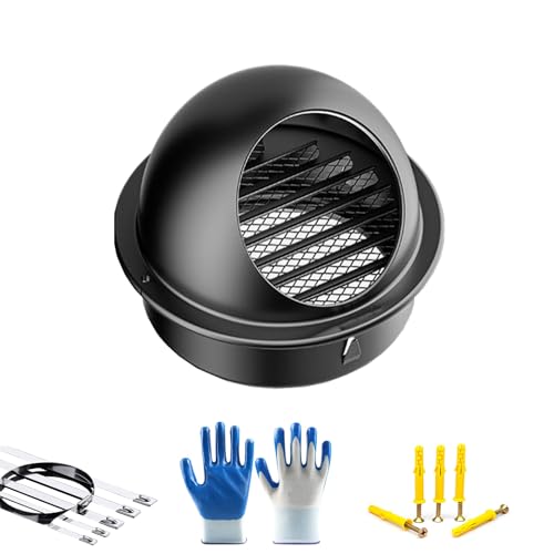 Stainless Steel Bull Nose External Vent Round Wall Air Vent Grille for Extractor Fans 120mm Ducting Cover for Industrial Ventilation Solutions (Black)