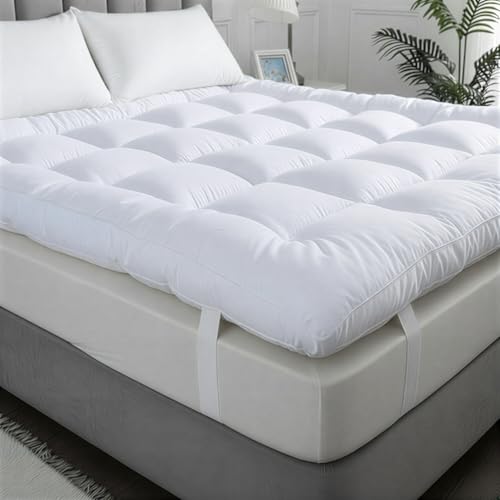 ELITLUX 10cm Hotel Quality Quilted Microfiber Mattress Topper Kingsize bed – Luxury Comfort, Hypoallergenic, Breathable & Extra Deep Fitted Mattress Topper With Easy Fit Straps (150x200cm)