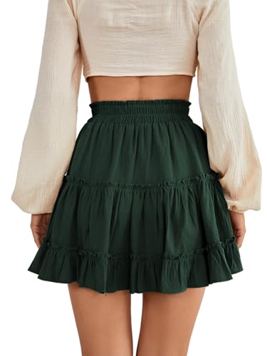 LYANER Women's Elastic Waist Pleated Layer Ruffle Hem Flowy A Line Short Skirt2