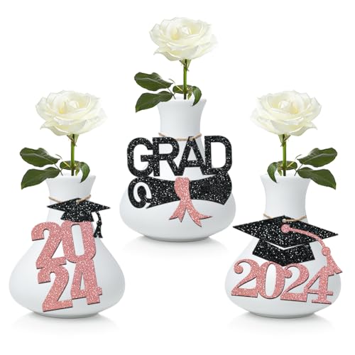 Rose Gold 24-Piece Graduation Decor Set - Class of 2024 Centerpieces & Gift Tags