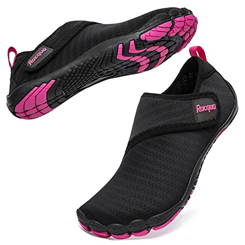 Racqua Mens Womens Water Shoes Quick Dry Barefoot Lightweight Shoes Beach Swim Sport Shoes Hiking Pool Surfing Diving Aqua Shoes Black/Rose 9.5 Women/8.5 Men #TOP2