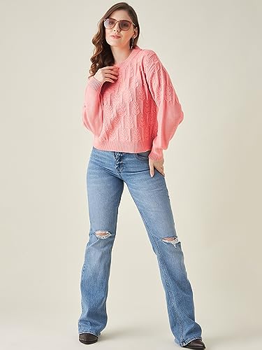 Image of Modeve Self Design Round Neck Casual Women Crop Top Sweater||Winterwear||