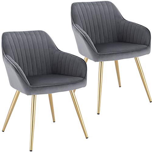 Lestarain Lot de 2 Chaise de Salle à Manger Fauteuil de Salle à Manger en Velours et Métal,Fauteuil Scandinave Chaise de Cuisine,Gris foncé