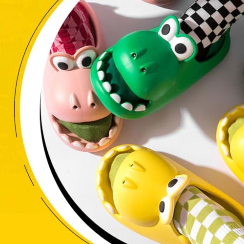 Cute Big Mouth Dinosaur Slippers Lightweight Beach Swimming Pool Non-Slip Water Shoes Sandals Boys and Girls Sandals Indoor and Outdoor with Cushioned Thick Sole(6.5-7.5(24cm), Yellow)4