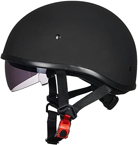 ILM Motorcycle Half Helmet with Sunshield Quick Release Strap Half Face Fit for Cruiser Scooter DOT Approved 883V (Matte Black, Large)
